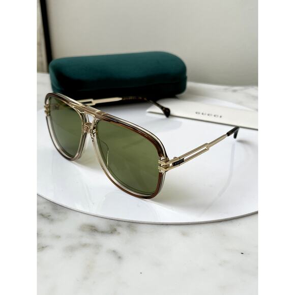 NEW Gucci GG1105S Brown Frame Green Lens Aviator Sunglasses - Picture 6 of 11